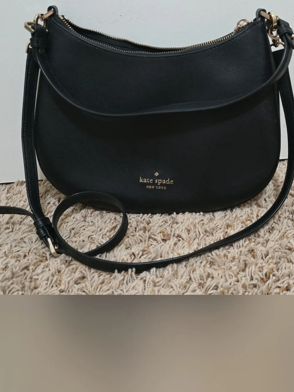 kate spade Black Crescent Crossbody Bag with Gold Hardware